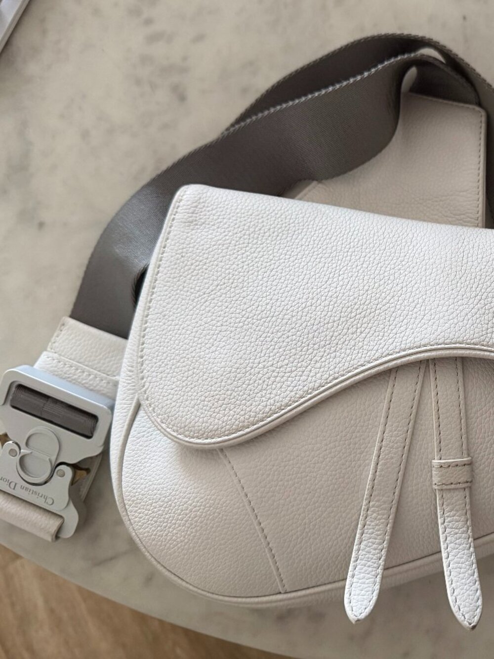 Christian Dior Grained Calfskin Men's Saddle Bag- Latte